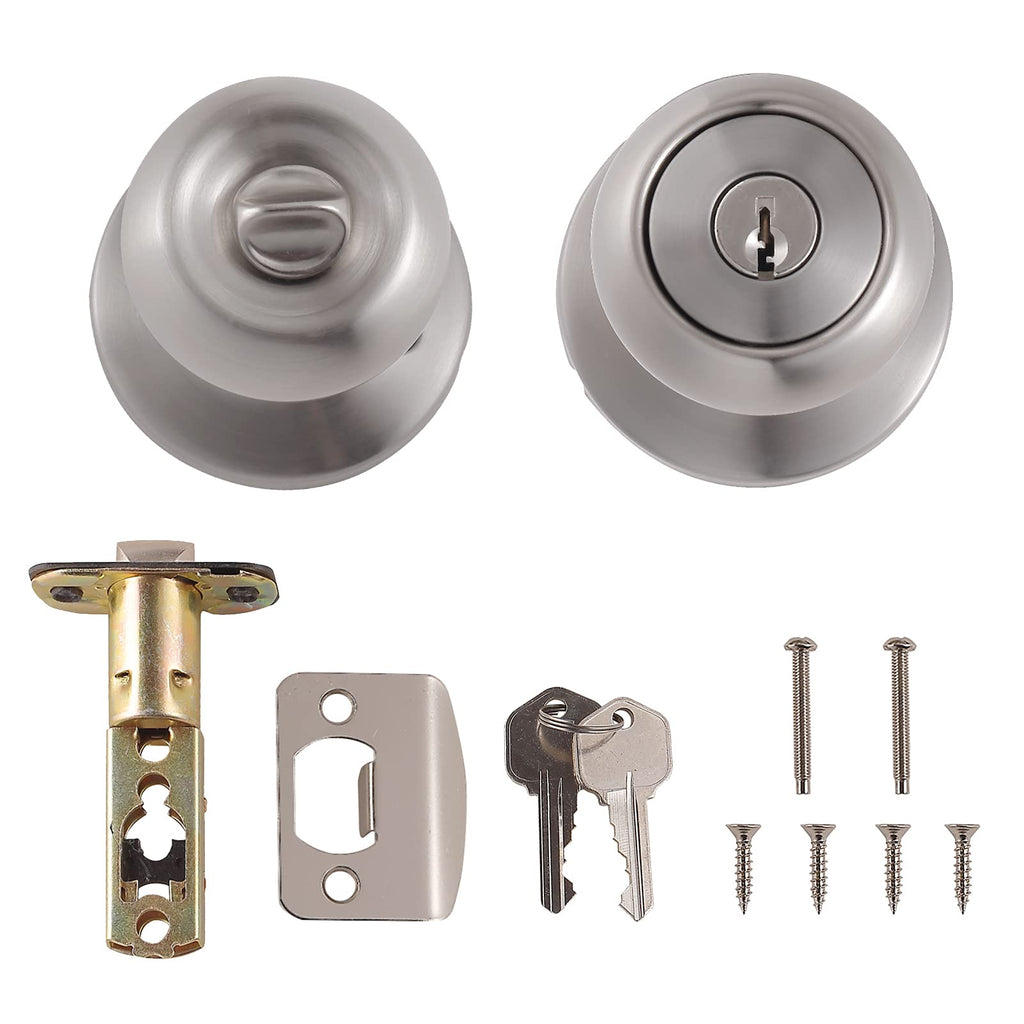 Amazon Basics Exterior Door Knob With Lock, Coastal, Easy to Install, 2 Keys, Satin Nickel