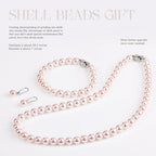 AOOVOO Pink Pearl Necklace Set for Women, 8mm Round Shell Pearl Includes Stunning Bracelet and Dangle Earrings 3 Piece Jewelry, Birthday Wedding Gifts for Her