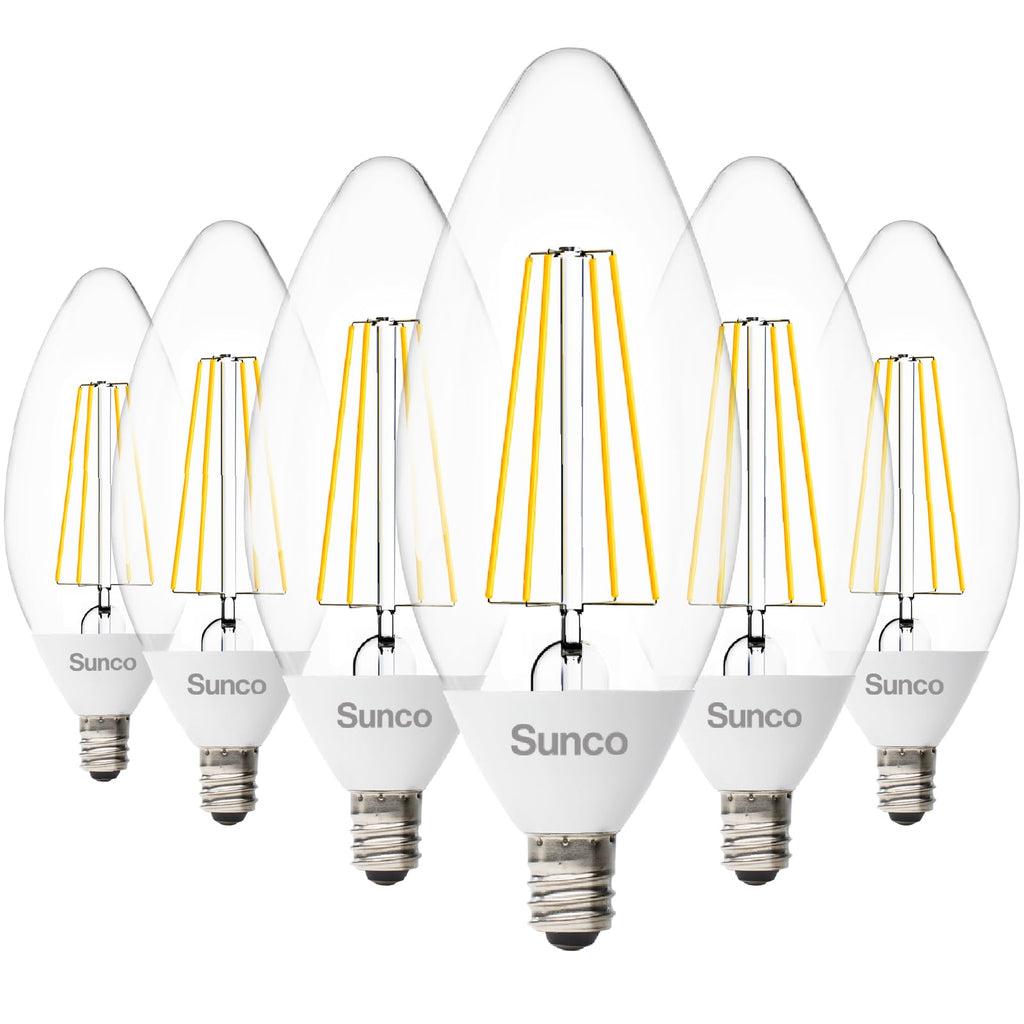 6 Pack Dusk to Dawn LED Outdoor Light Bulb B11, Edison Filament Candelabra Bulbs for Porch Lighting, 500 LM, 5W (40W Equivalent), 5000K Daylight, E12 Base, Photocell Sensor UL