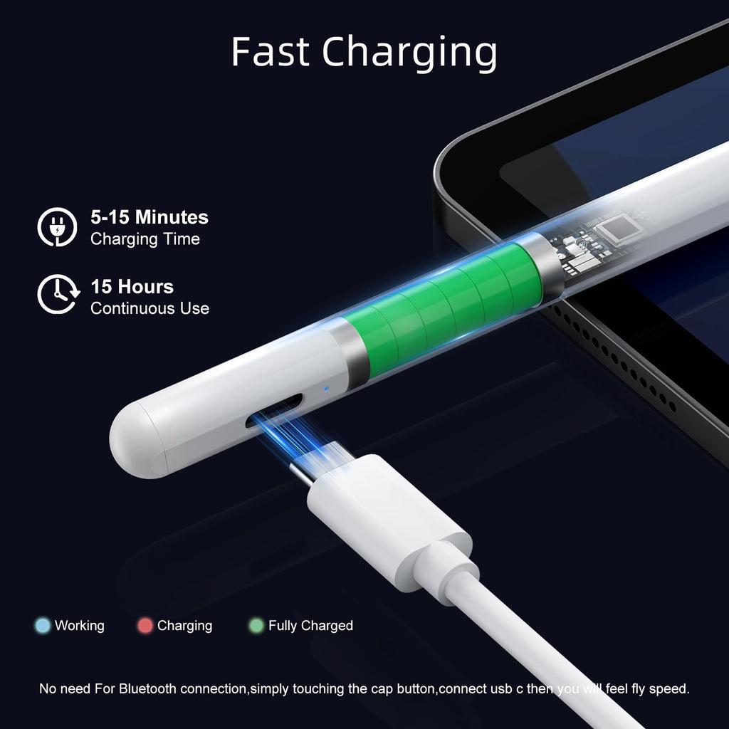 JAMJAKE Stylus Pen for iPad 6-11th Gen 2X Fast Charge, Palm Rejection-White