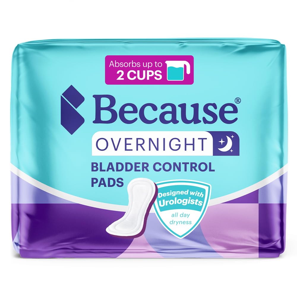Because Overnight Incontinence Pads for Women – Moderate-to-Heavy Absorbency for Nighttime Use, Long-Length Protection, 120 Count, New Version