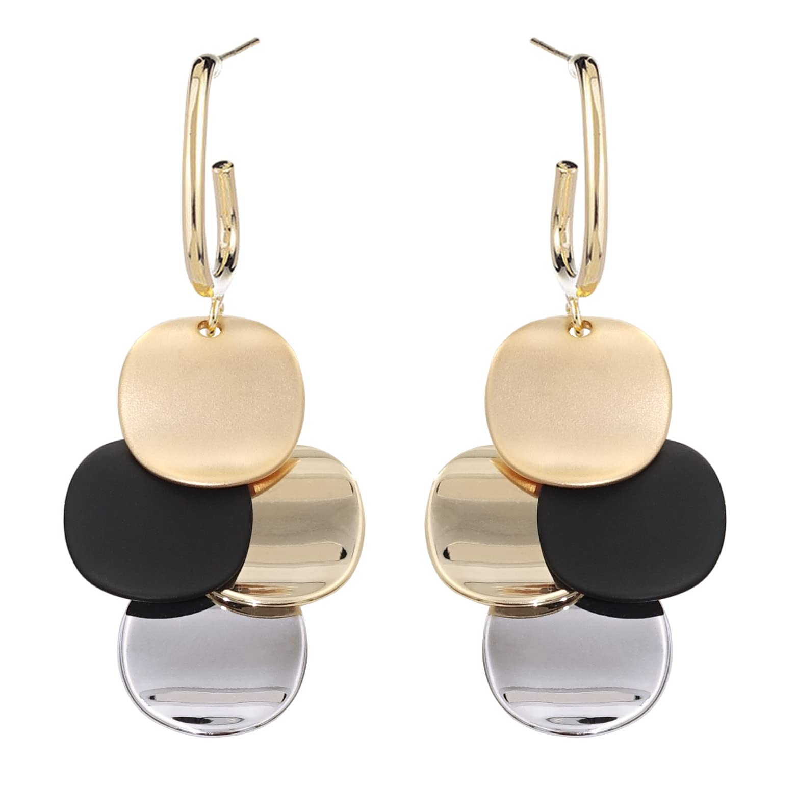 SinglinArt Black 14K Gold Plated Earrings for Women Dangle Drop Fashion Jewelry