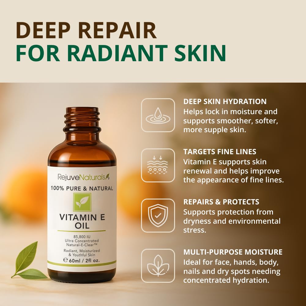 Vitamin E Oil - 100% Pure & Natural, 85,800 IU. Repair Dry, Damaged Skin from Surgery & Acne, Age Spots & Wrinkles. Boost Collagen for Moisturized, Youthful-looking Skin. d-alpha tocopherol, 2 Fl Oz