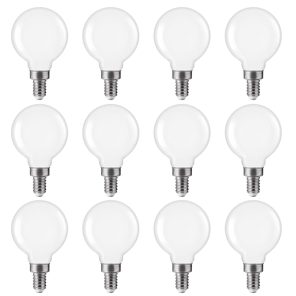 FLSNT 4000K Cool White LED Candelabra Bulbs 60W Equivalent, G16 1/2 Dimmable LED E12 Globe Vanity Light Bulbs, 550LM, CRI90, 5.5W, AC 120V, 12 Pack