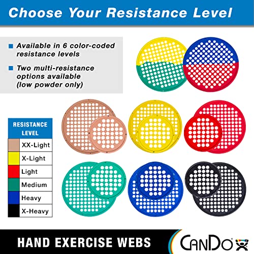 CanDo Hand Exercise Webs for Physical Therapy, Grip Strengthening, and Hand, Finger, Wrist Resistance Workouts, Portable Size, Low Powder, 7" Diameter, Red: Light