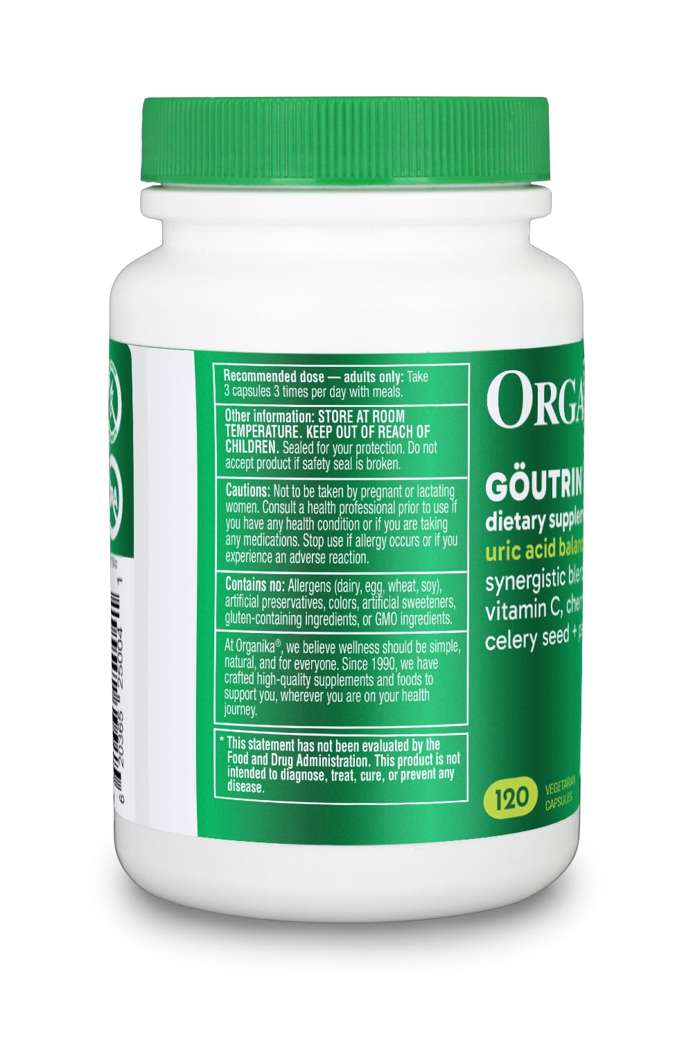 Organika Goutrin Uric Acid Flush for Gout (120 Caps): Gentle Gout Support with Cherry, Thyme, Celery Seed, Peppermint, & VIT C: Clean & Vegan Gout Supplements for Men & Women - Metabolism & Mobility