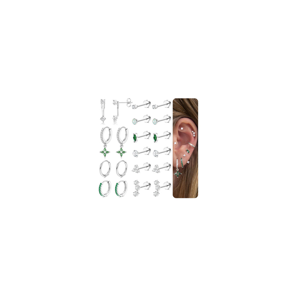 MILACOLATO Hypoallergenic Flat Back Earrings Silver Cartilage Earring Sets for Multiple Piercing 20G Surgical Stainless Steel Earrings for Women Trendy Earring Stacks Small Hoop Flatback Stud Earrings SG