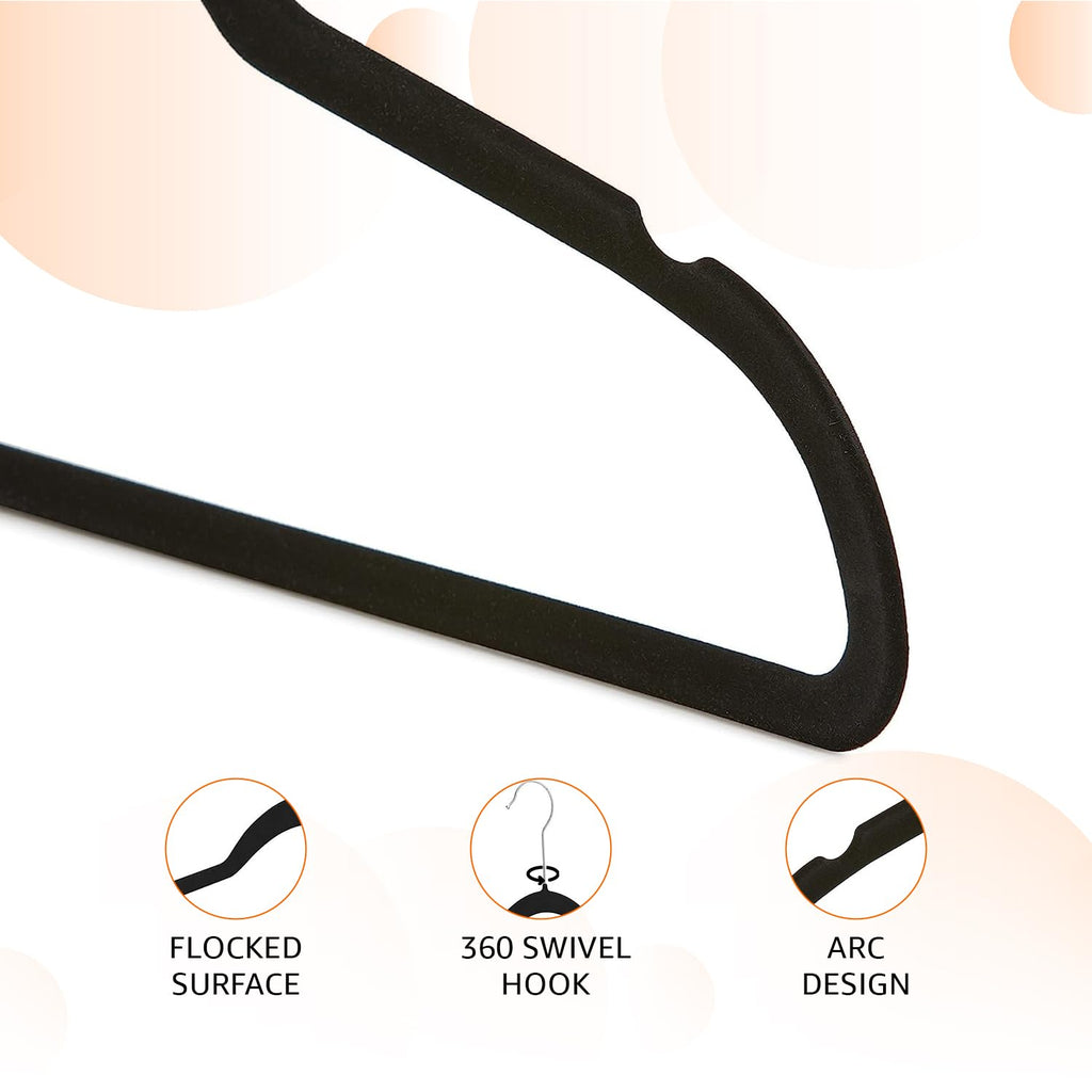 Amazon Basics Slim Velvet Non-Slip Space Saving Suit Clothes Hangers for Closet Organization, Black/Silver, 30-Pack