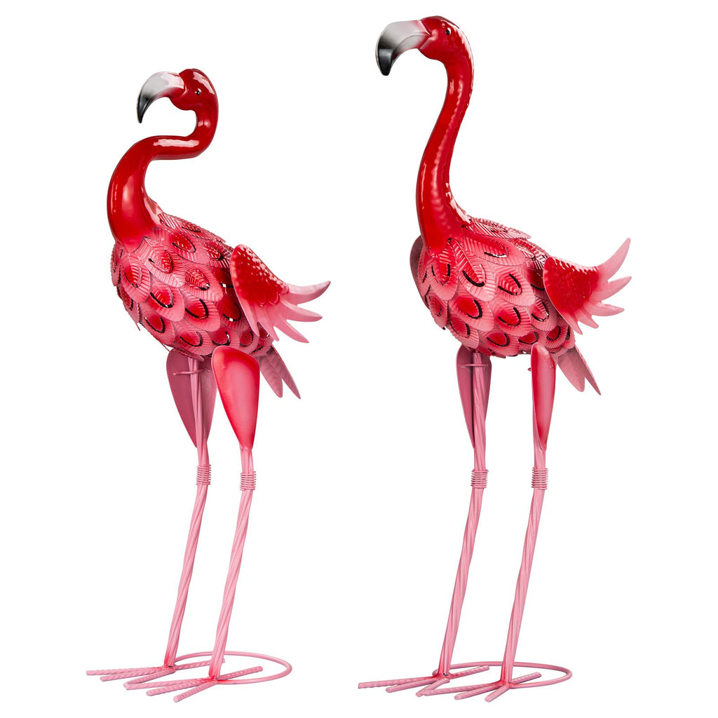 Kukooka 2Pcs Flamingo Garden Statues Metal Pink Flamingos Sculptures for Outdoor Backyard Decor Patio Lawn Porch Yard Decoration (Pink)