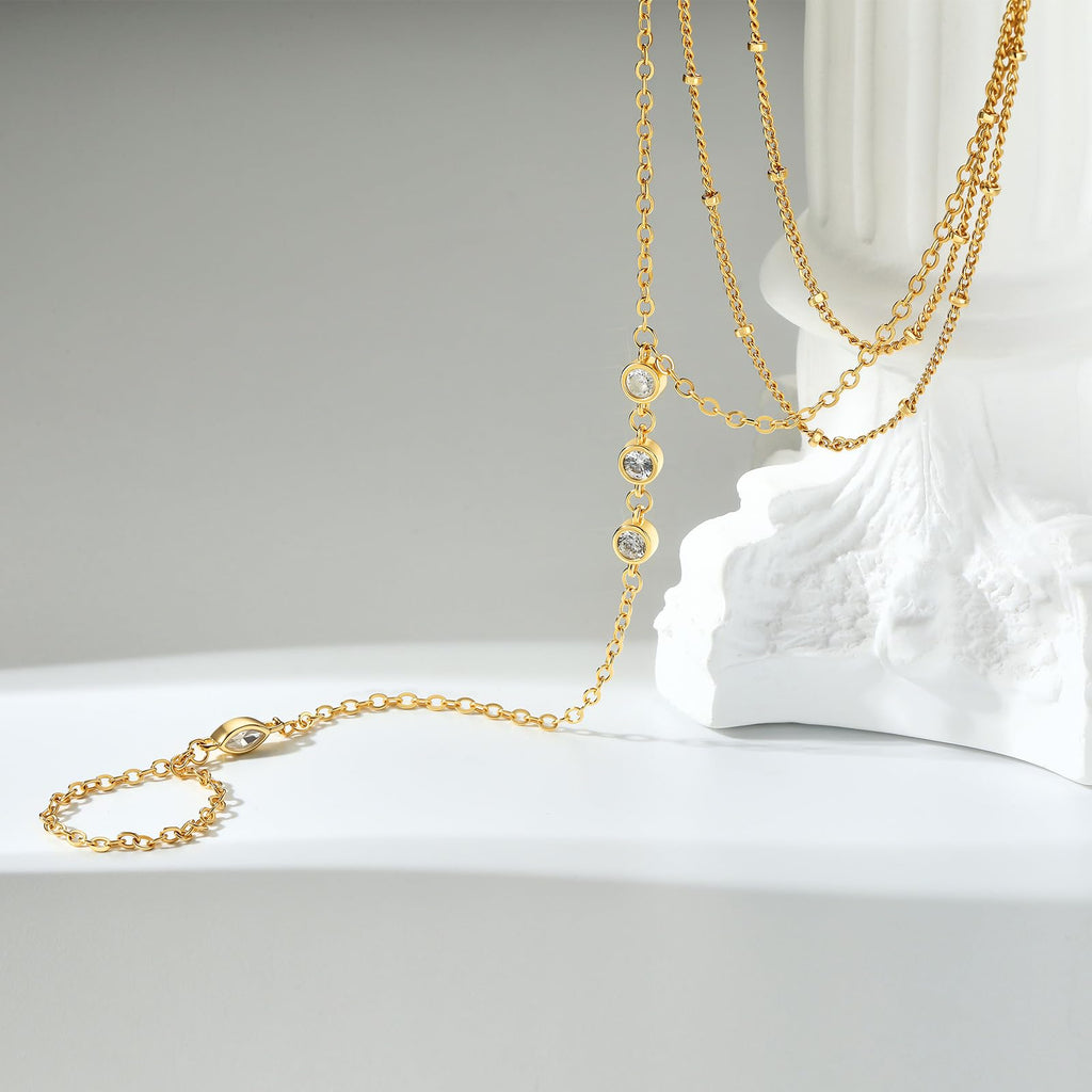 Cicy Bell Hand Chain Bracelets for Women 18K Gold Plated