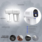 The Original Disinfectant Fogger Machine - Professional Sanitizer Sprayer - Electrostatic ULV Atomizer & Nano Steam Gun – Rechargeable Barber Spray Gun with Blue Light (White 2)