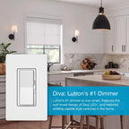 Lutron Diva Smart Dimmer Light Switch for Caseta Lighting (Lutron Smart Hub Required), for LED Lights, 150W, Single-Pole/3-Way, No Neutral, Brown (DVRF-6L-BR)