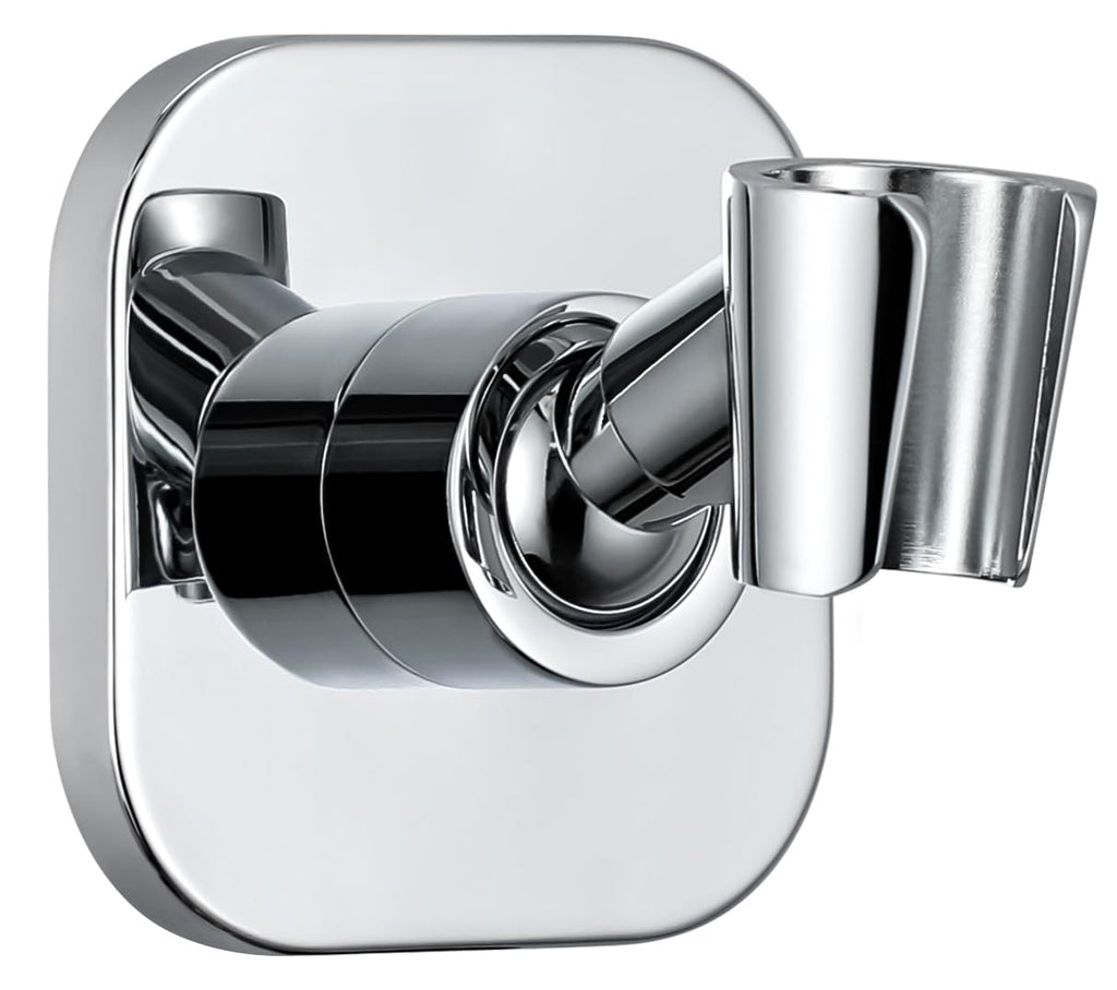 G-Promise Metal Handheld Shower Head Holder, Adjustable Wall Mount Shower Wand Bracket, Strong Adhesive Disc Mount or Drill Installation (Square, Chrome)