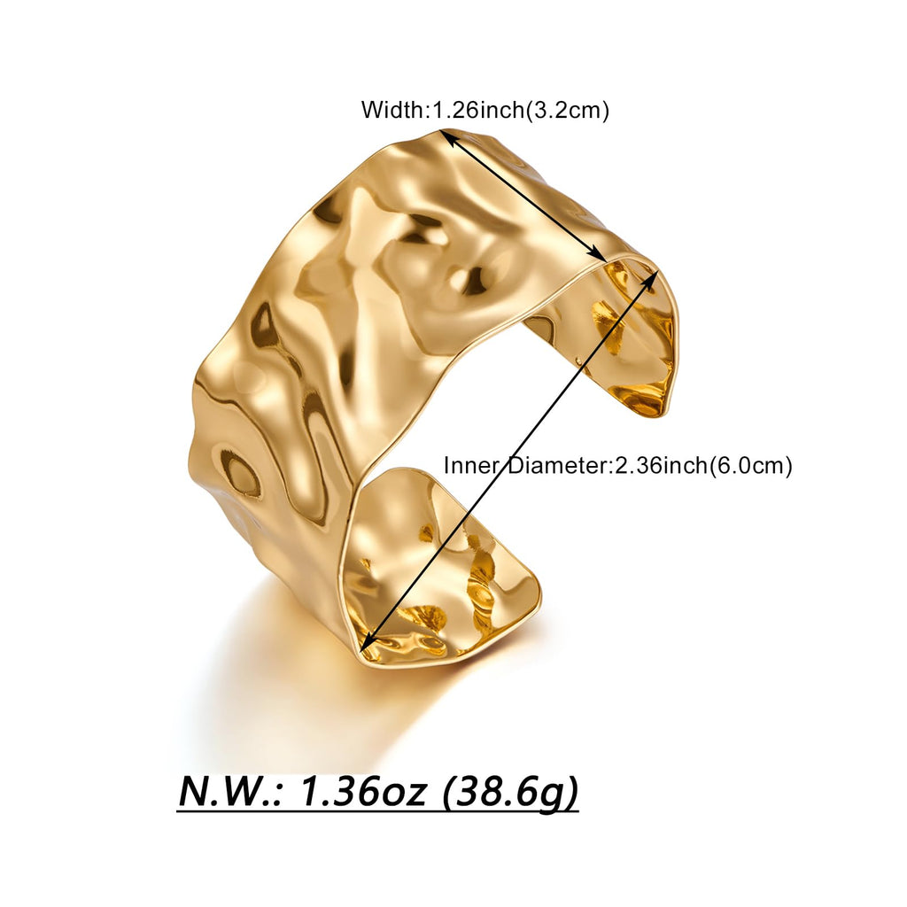 WOWORAMA Hammered Gold Chunky Cuff Bracelet for Women