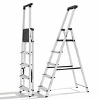 OLIXIS 5 Step Ladder, 330lbs Folding Aluminum Step Stool with Anti-Slip Wide Pedal Handrails, Safety Household Stool Ladder for Home, Kitchen, Courtyard, Outdoor