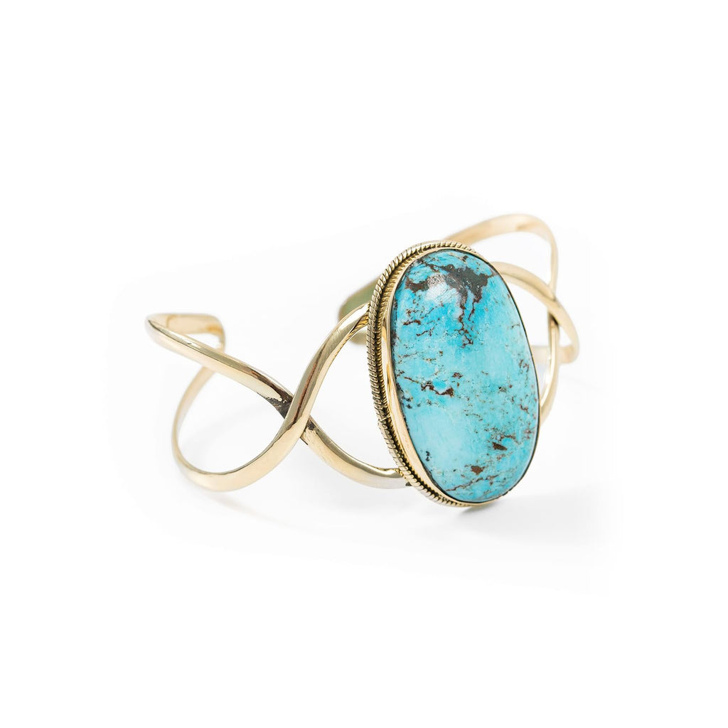 AYANA Turquoise Brass Bracelet | Stone of Healing & Protection | Throat Chakra | December Birthstone | Handcrafted with Ethically Sourced, Natural, Pure Gemstones