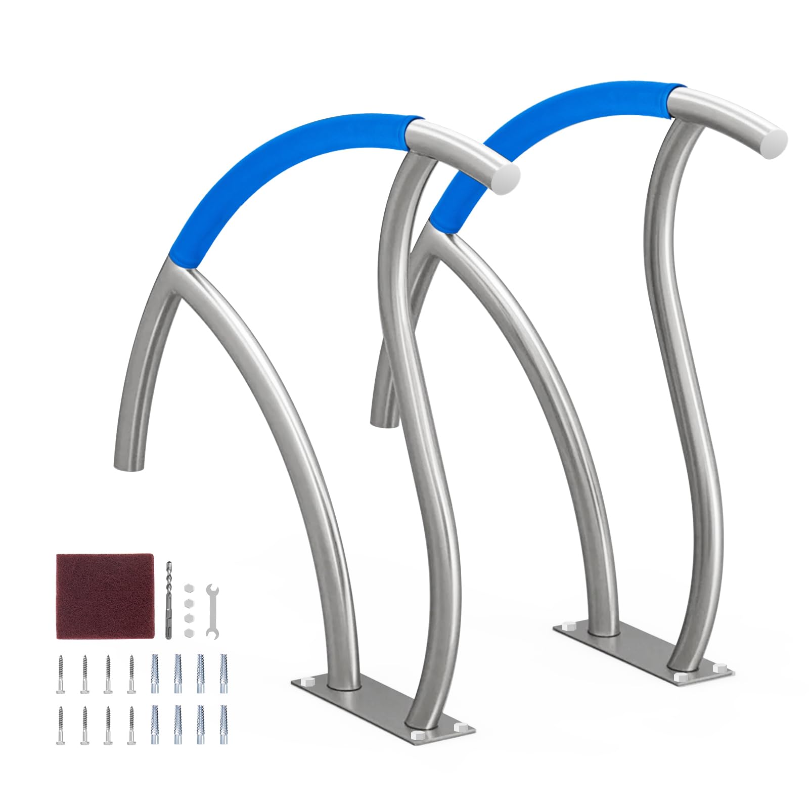 VEVOR Pool Handrail, 2 PCS 30x30 in Railing, Stainless Steel with Base Plate for Indoor/Outdoor, Safety Railing for Decks, Rust-Proof Grab Bar w/Grip Cover & Accessories for Spas