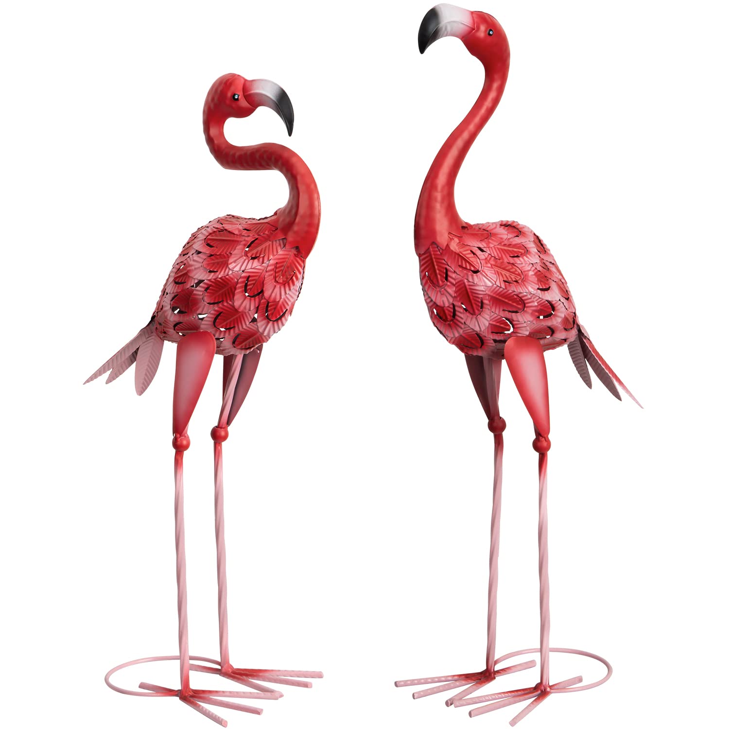 XONOR Metal Flamingo Garden Statues Red Flamingo Yard Art Outdoor Sculptures for Home Patio Lawn Backyard Décor, Set of 2
