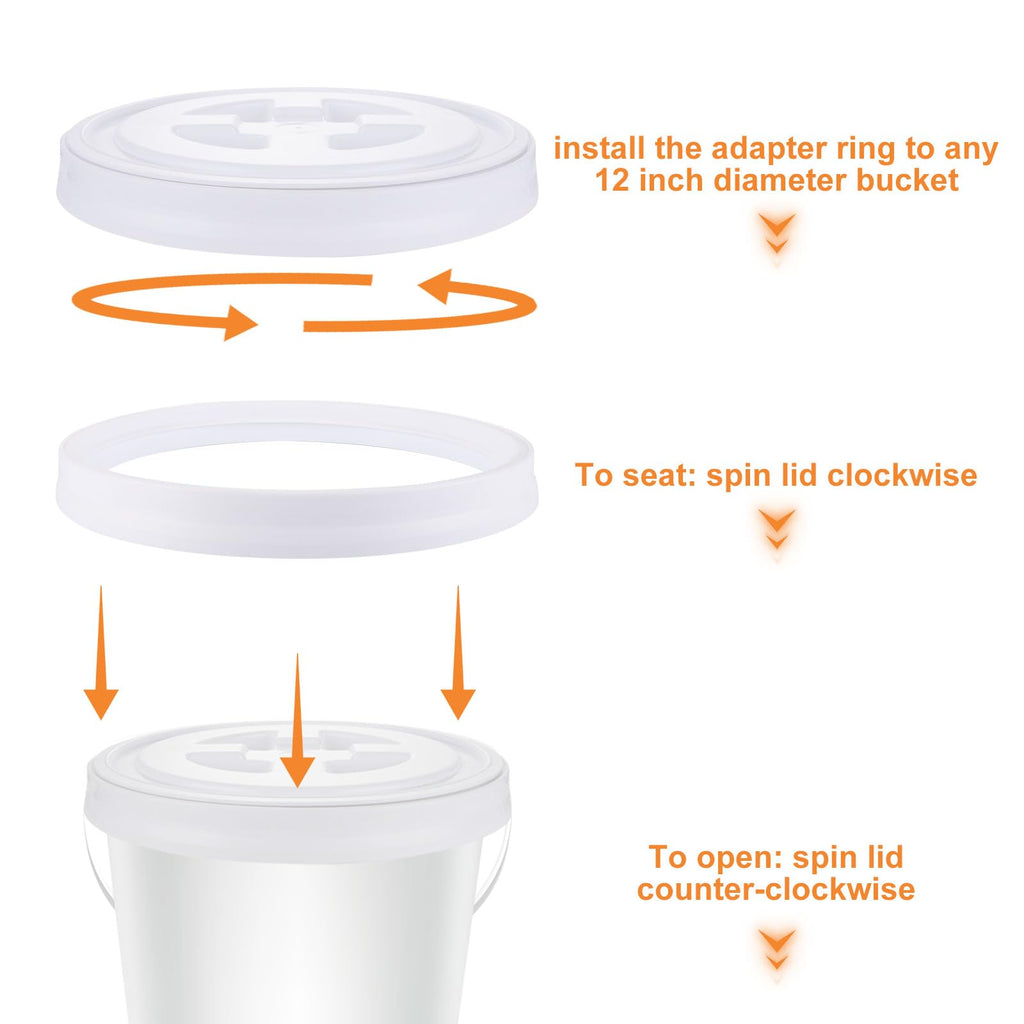 4 Pieces 5 Gallon Leak-Proof Bucket Lid Food Grade Plastic Storage Buckets Screw Seal Lids Screw Pail Lid Pet Food Storage Chicken Feeders Paint Storage Compatible with Gamma,White