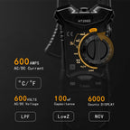 KAIWEETS HT206B Digital Clamp Meter T-RMS 6000 Counts, Multimeter Voltage Tester Auto-ranging, Measures Current Voltage Temperature Capacitance Resistance Diodes Continuity Duty-Cycle (AC Clamp Meter)
