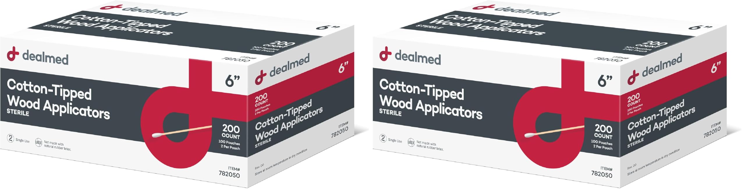 Dealmed 6" Cotton-Tipped Wood Applicators – 200 Sterile Cotton-Tipped Applicators for Application of Medication, Cleaning Skin, Arts, Crafts and More (Box of 200) (Pack of 2)