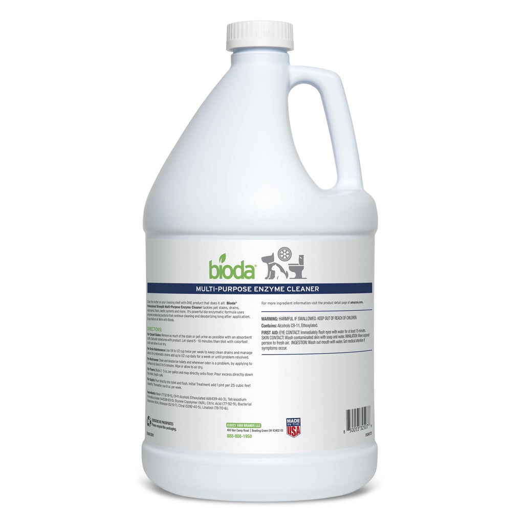 Bioda Multi-Purpose Probiotic Enzyme Cleaner and Deodorizer | Professional Strength | Trash Can Deodorizer, Pet Stains and Odors, Drains, Floors, Bathrooms, Toilets | Made in USA | 1 Gallon