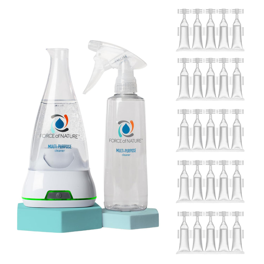 Force of Nature Multi-Purpose Cleaner & Deodorizer Extra Value Bundle - Reusable Bottle, 25 Refills - EPA Registered, Toxin-Free All-Purpose Natural Cleaning Supplies