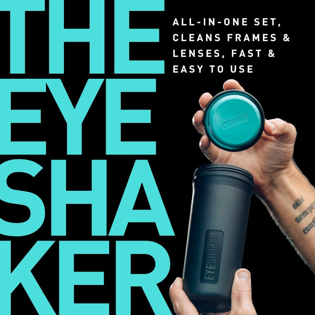 Eyeshaker Set - Patented Glasses Cleaning Device - Bifocals Cleaner with Microfiber Cleaning Cloth - Innovative Eyeglasses Washing Tool for Lenses and Frames - Like at The Optician