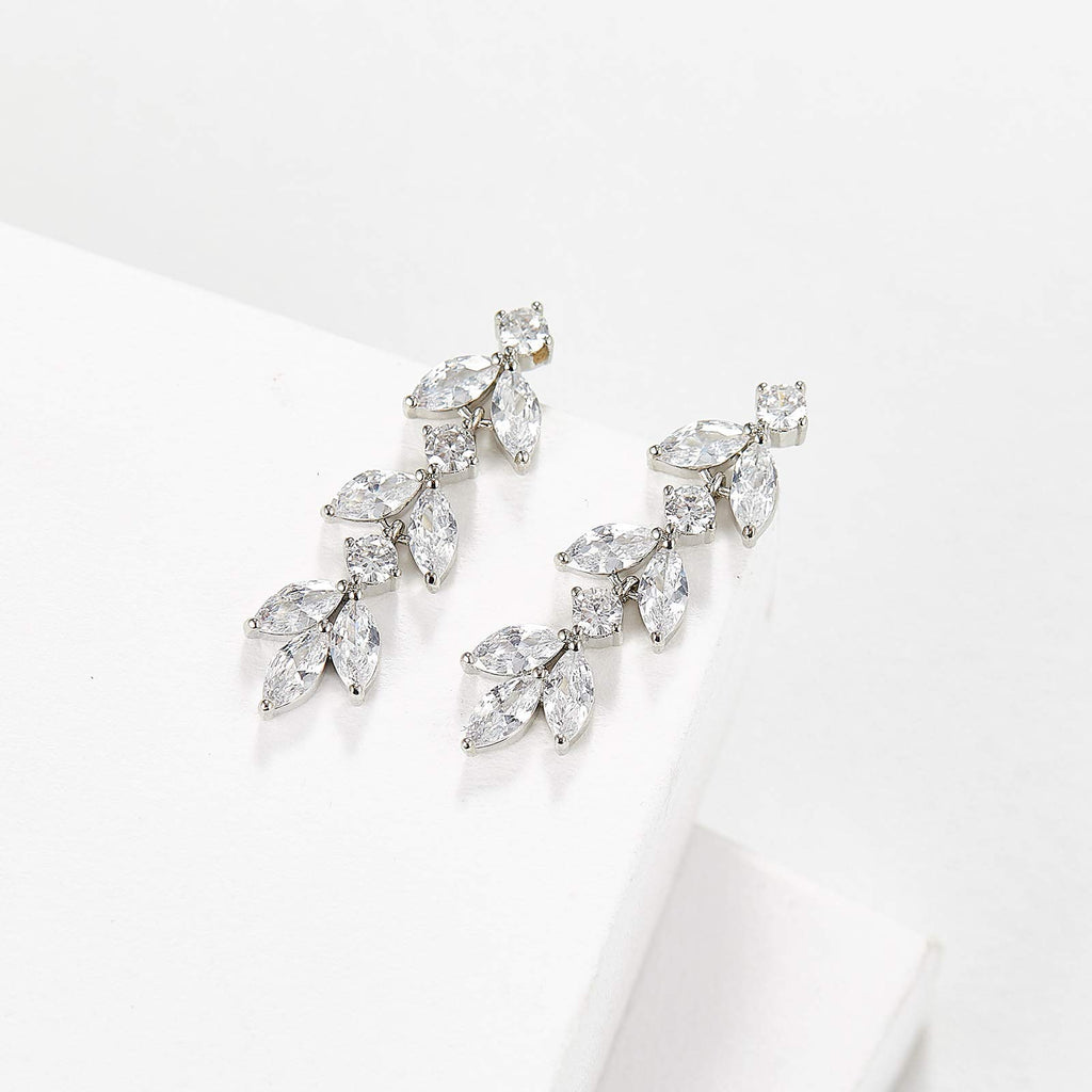 SWEETV Cubic Zirconia Wedding Earrings for Brides, Marquise Bridal Earrings