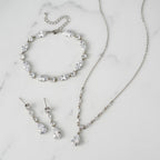SWEETV Bridal Jewelry Set for Wedding, Cubic Zirconia Necklace Dangle Drop Earrings Bracelet Set, Teardrop Marquise Brides Bridesmaids Wedding Prom Anniversary Jewelry Gifts for Women