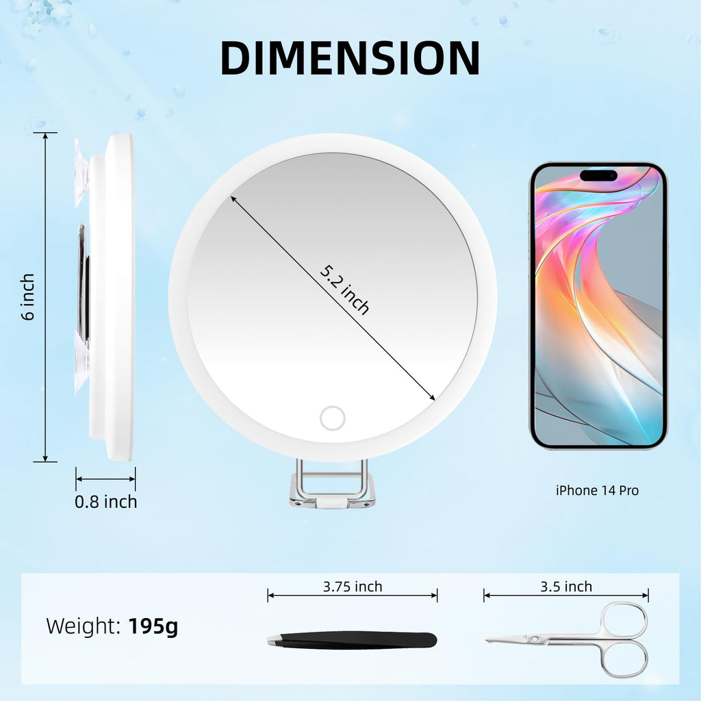 JJhxr 30X Magnifying Mirror with Lights, 6inch Makeup Magnified Mirror 30X Lighted Travel Magnification with 3 Suction Cups and 360° Adjustable Stand- Includes Tweezers & Scissors