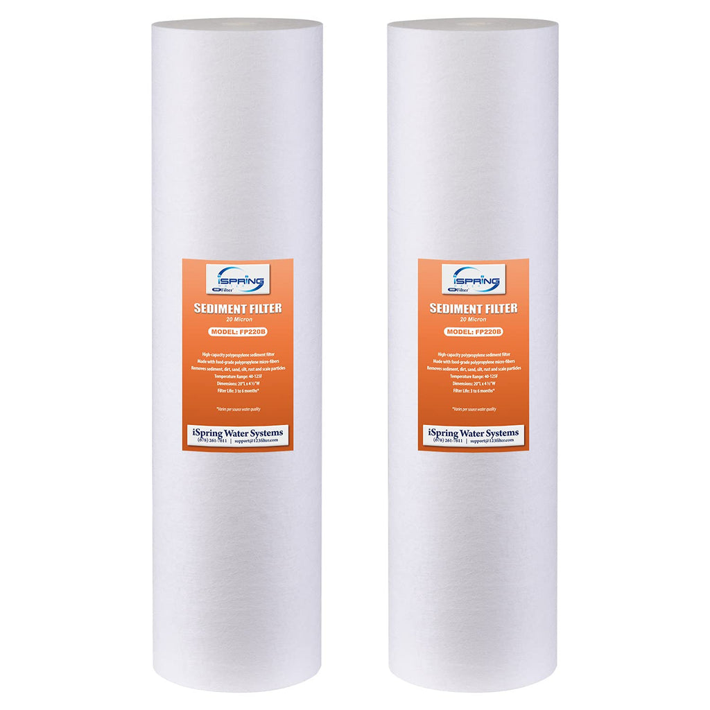 iSpring FP220BX2 High Capacity x 4.5” Water Replacement Cartridges Sediment Filter, 20 Micron, 2 Count (Pack of 1), White