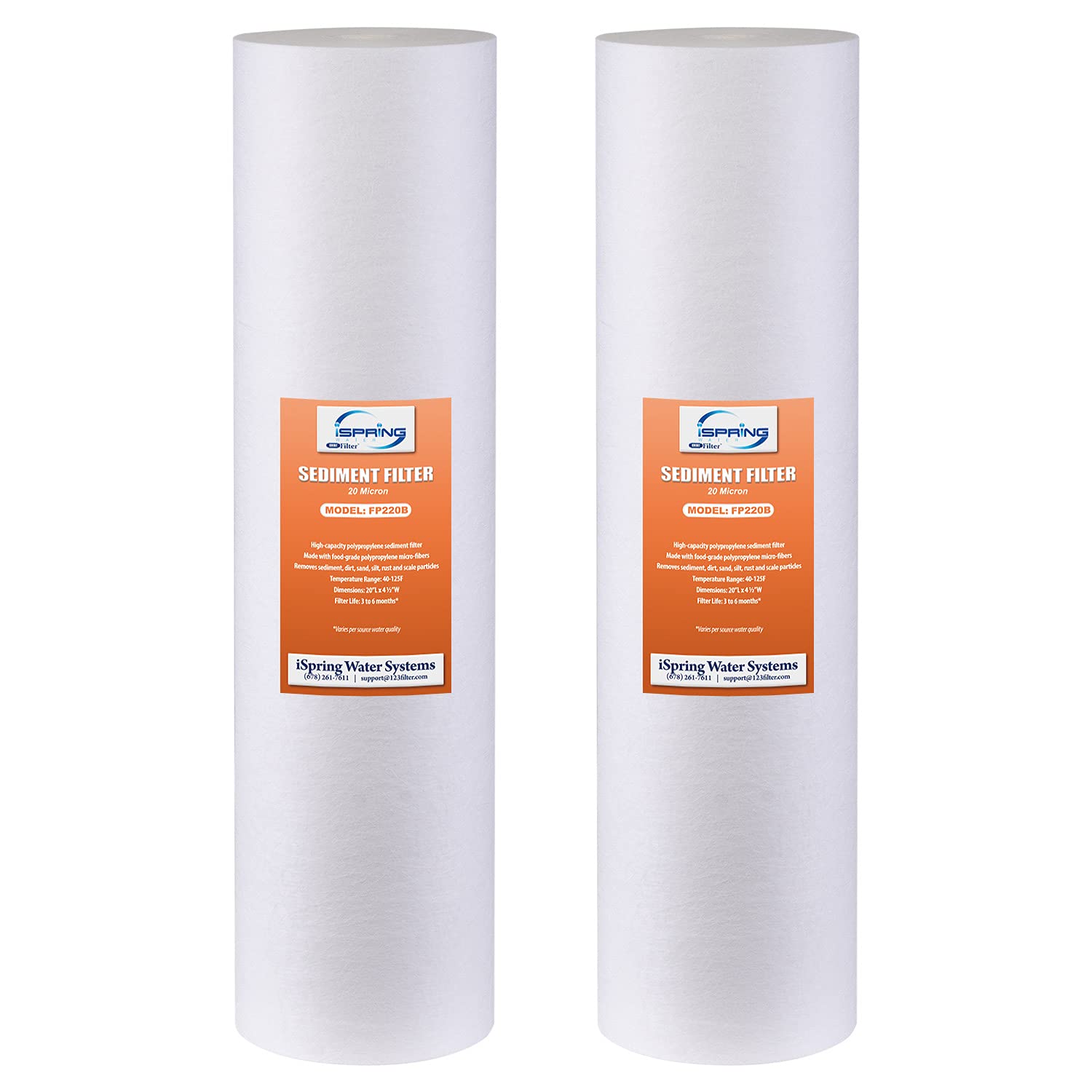 iSpring FP220BX2 High Capacity x 4.5” Water Replacement Cartridges Sediment Filter, 20 Micron, 2 Count (Pack of 1), White