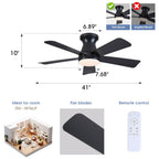 Goniyado 41" Modern Black Low Profile Ceiling Fans with Lights and Remote