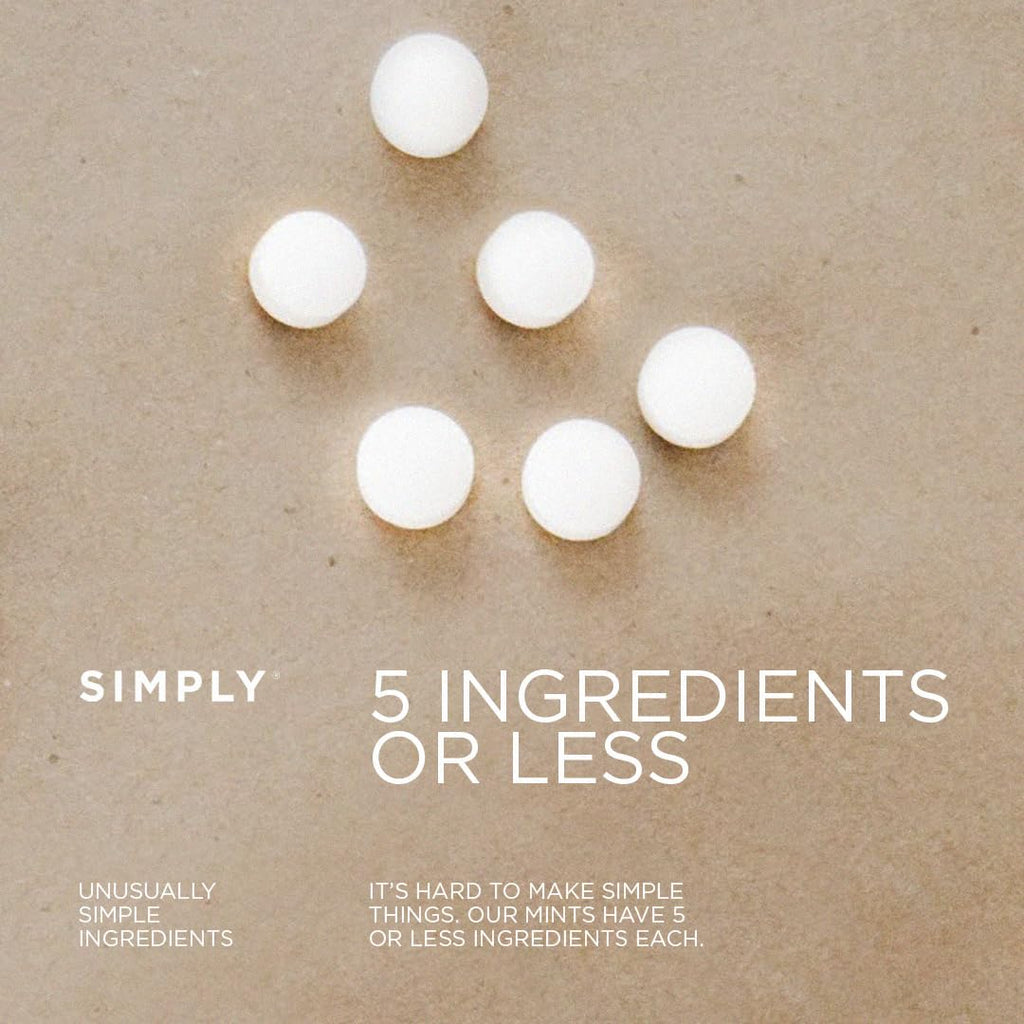 SIMPLY Peppermint Breath Mints, 6 Tins (30 Each) Sweetened by Cane Sugar