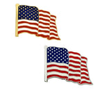 PinMart Set of 2 American Flag Lapel Pins Waving Gold colored&Nickel Plated