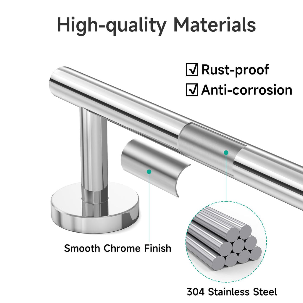 USHOWER Polished Chrome Bath Towel Bar, 30-Inch Towel Rack for Bathroom Wall-Mounted, Thicken SUS304 Stainless Steel Towel Rod (Total Length 32-Inch)