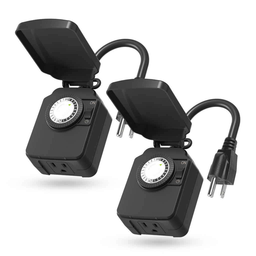 BN-LINK Outdoor 24-Hour Mechanical Timer Outlet, 1 Grounded Outlet, 2 Pack