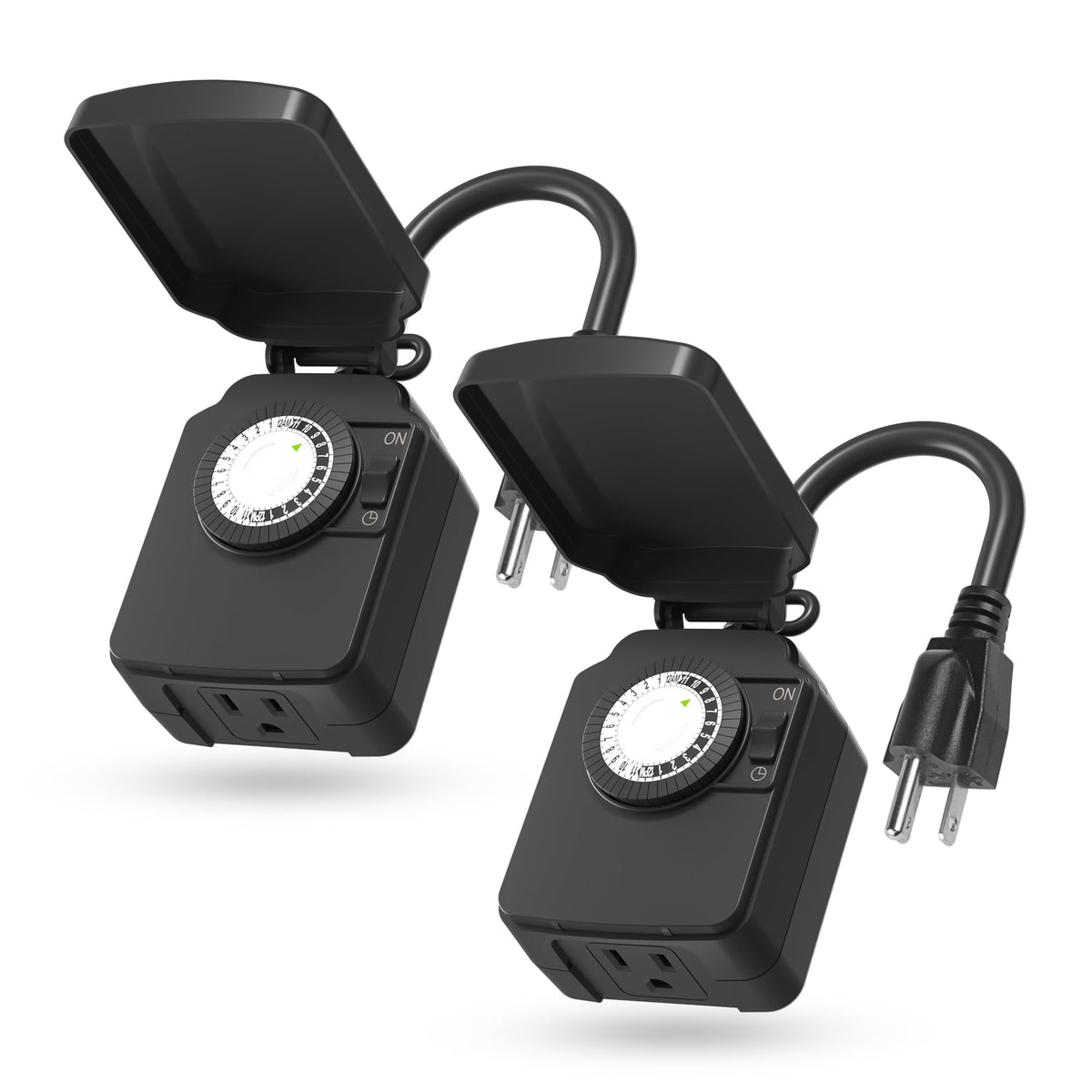 BN-LINK Outdoor 24-Hour Mechanical Timer Outlet, 1 Grounded Outlet, 2 Pack