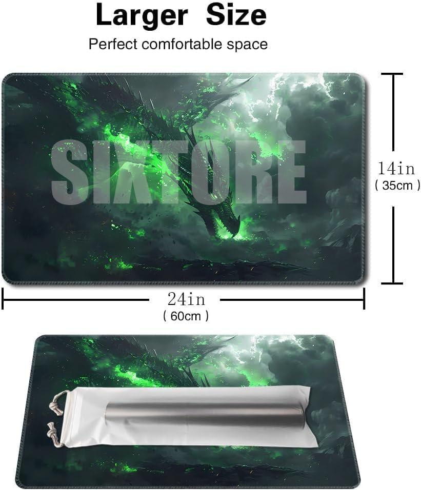 Premium Board Game 24x14in TCG Playmat Compatible for OCG CCG RPG MTG Play Mats,Mousepad Desk Mat (040322-Green Dragon)