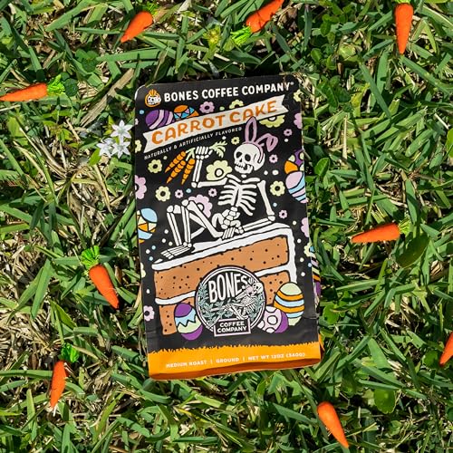 Bones Coffee Company Carrot Cake Flavored Coffee Beans, Whole Bean Coffee Medium Roast Low Acid, Carrot Cake Flavor (12 oz)