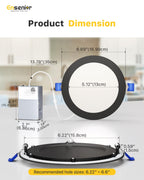 Ensenior 6 Pack 6 Inch LED Recessed Light, Dimmable, 2700K-5000K 5CCT, 1200LM High Brightness, 12W 120V, Damp Rated, Ultra-Thin Canless Wafer Light, Black - ETL & FCC & IC