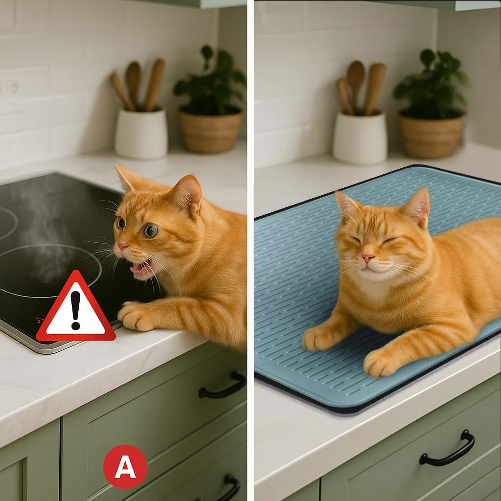 Stove Top Cover for Electric Stove - Food Grade Ceramic Stove top Cover, Silicone XXL Dish Drying Mat, Glass Cooktop Covers, Flat RV Range top Mats (Blue,28x20)