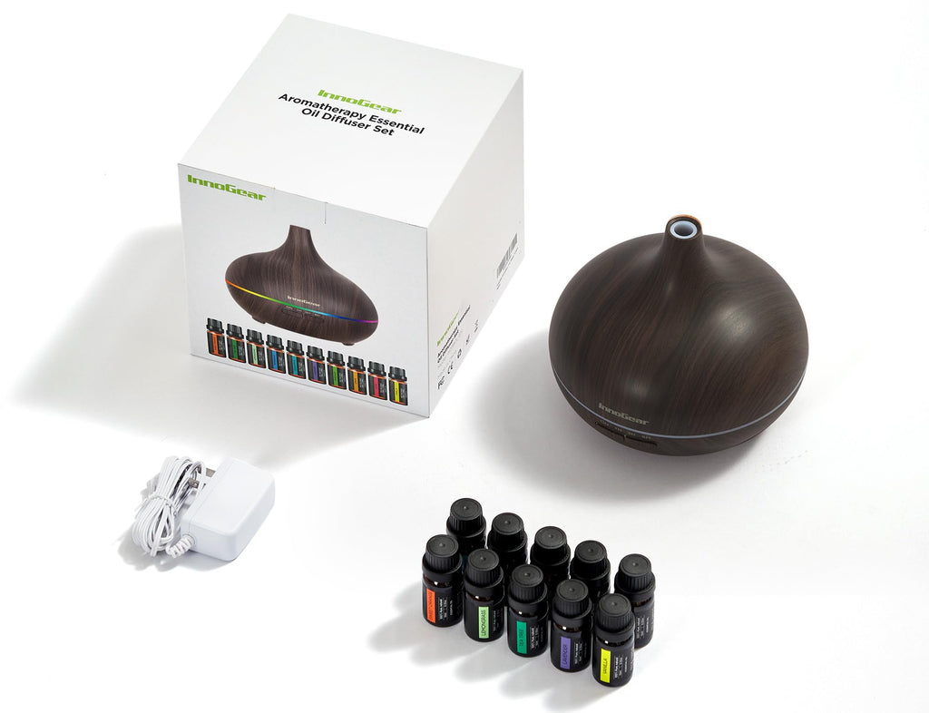 InnoGear 400ml Aromatherapy Essential Oil Diffuser 10 Oils Gift Set, Dark