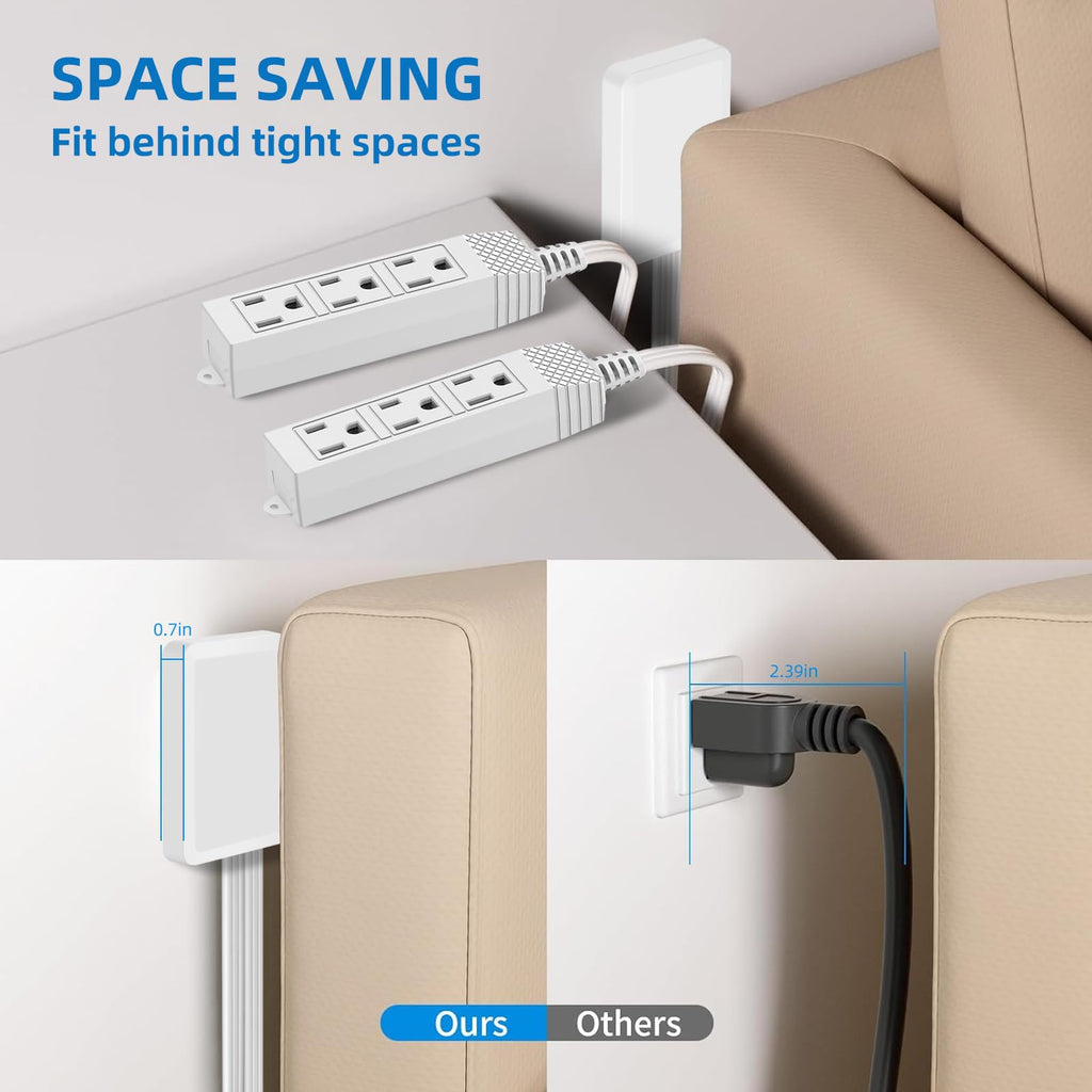 TiFFCOFiO Flat Plug Outlet Strip, 6 Feet Extension Cord 3 Prong, 3 Grounded Outlets with Mounting Holes, 13A/1625W, 16 AWG (Twin Outlets with Cover)