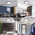 TALOYA Flush Mount LED Ceiling Light Fixture Black,12 Inch 20 Watt, Thin Ceiling Lamp Surface Mount for Kitchen Bedroom Utility Laundry Closet Room,5 Color Temperatures in One