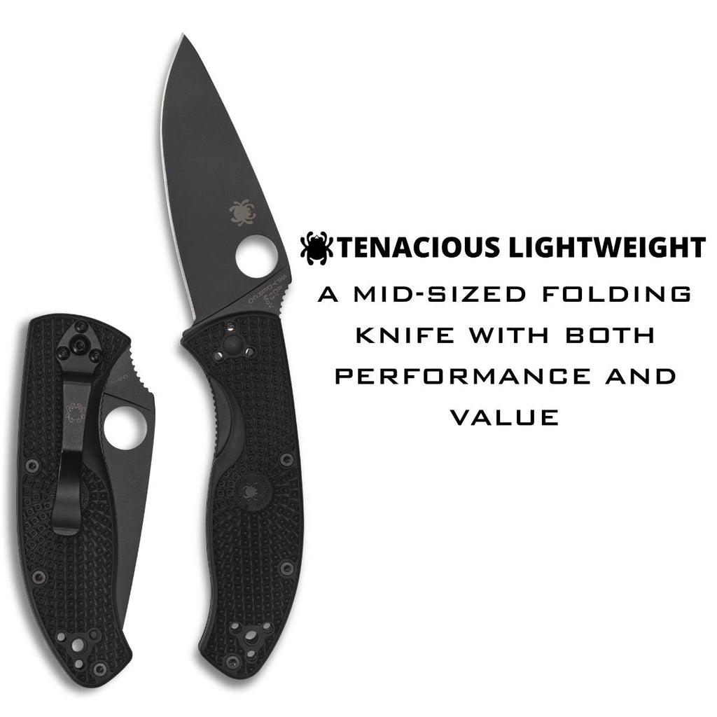 Spyderco Tenacious Lightweight Folding Pocket Knife with 3.3" 8Cr13MoV Steel Blade and FRN Handle - EDC Knife for Men and Women, Perfect for Hunting, Tactical, Camping - PlainEdge - C122PBBK