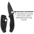 Spyderco Tenacious Lightweight Folding Pocket Knife with 3.3" 8Cr13MoV Steel Blade and FRN Handle - EDC Knife for Men and Women, Perfect for Hunting, Tactical, Camping - PlainEdge - C122PBBK