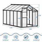 6x10 FT Greenhouse, Easy Assembly Aluminum Polycarbonate Greenhouses for Outdoors with Roof Vent, Large Aluminum Walk-in Greenhouse for Sunroom Patio, Backyard, Garden, Sliding Lockable Door, Black