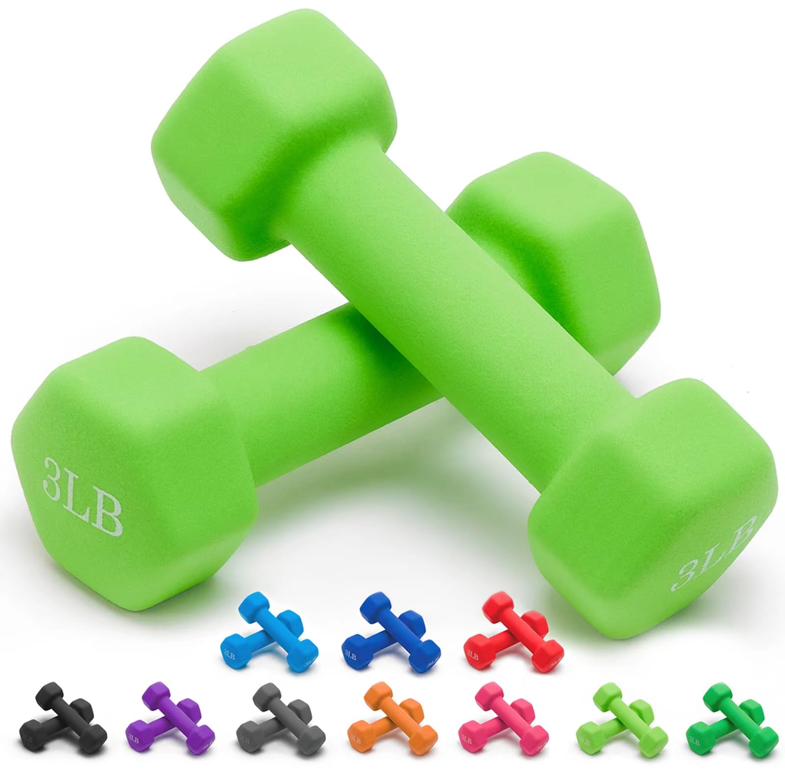 Portzon Weights Dumbbells 10 Colors Options Compatible with Set of 2 Neoprene Dumbbells Set,1-15 LB, Anti-Slip, Anti-roll, Hex Shape